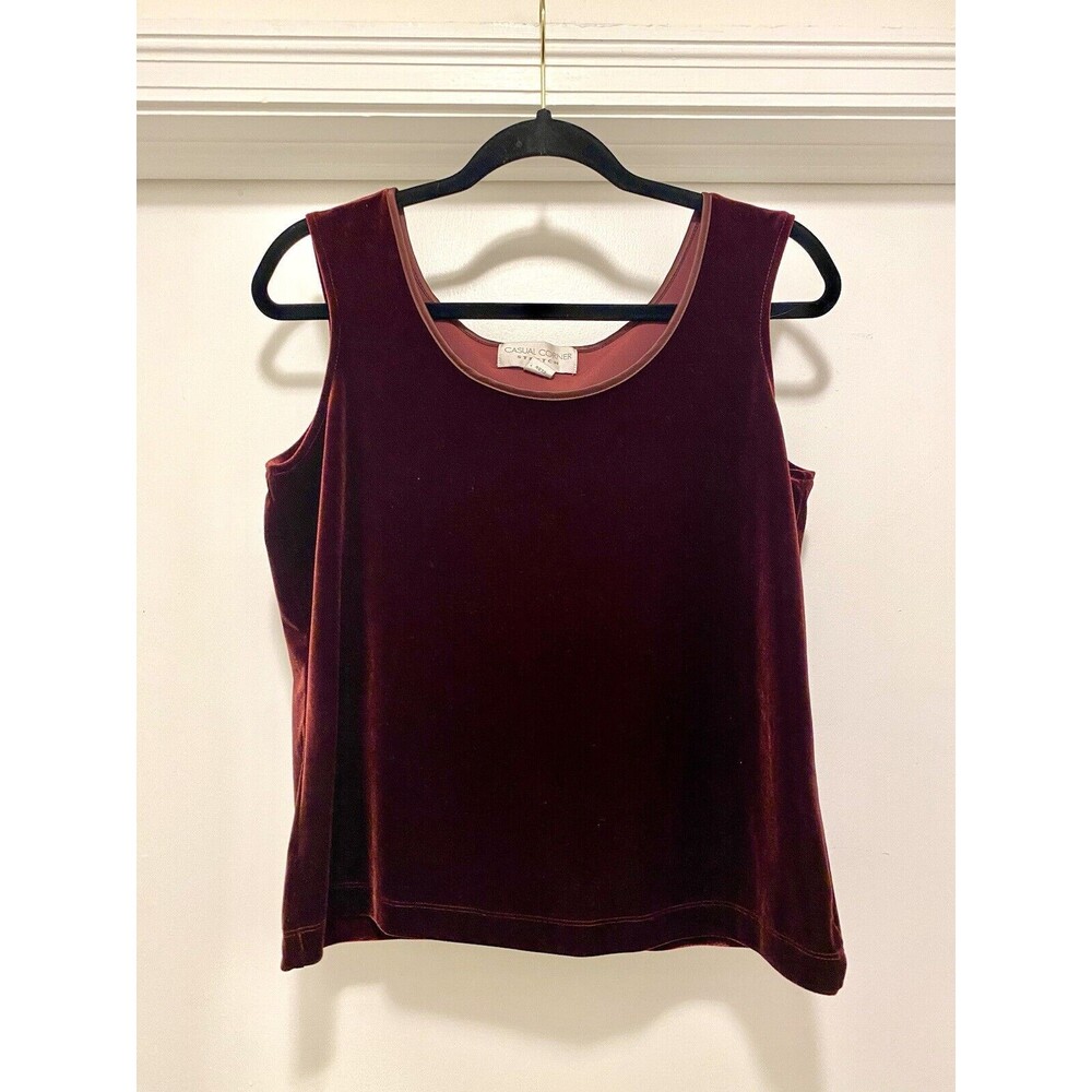 Witchy Goth Velvet Tank Top Blouse M Shell Velour USA Dark Red Romantic Vtg 90s